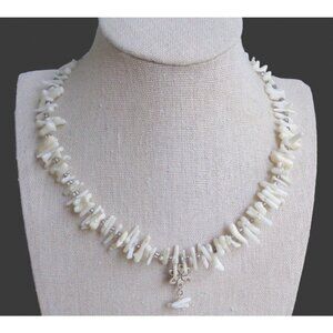 Signed Peyote Bird Artisan White Branch Coral 925 Sterling Silver Necklace 18"